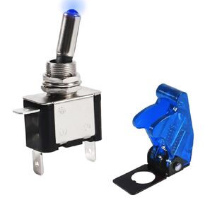 Rocker Toggle Switch Heavy Duty 3Pin ON/OFF 12V Blue LED Lighted Aircraft Safety Cover 20A SPST Rocker with Safety Flip Cover for Racing Automotive Cars Trucks Golf Cart