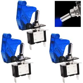 مفتاح تبديل الروك شديد التحمل 3 دبابيس تشغيل/إيقاف 12 فولت غطاء أمان للطائرات مضاء باللون الأزرق 20 أمبير SPST هزاز مع غطاء قلاب آمن لسيارات السباق والشاحنات وعربة الجولف in Kuwait