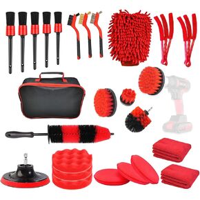 26 Pcs Car Detailing Kit, Car Detailing Brushes, Auto Detailing Drill Brush Set, Car Wash Kit, Professional Car Cleaning Tool with Soft-bristled for Interior, Exterior, Wheels