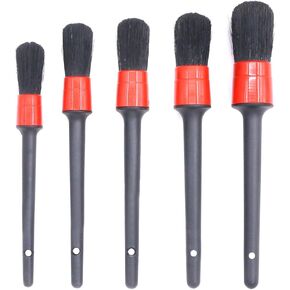 Swpeet 5 Pcs Premium Natural Boar Hair Detail Brush Set, Automotive Detailing Brushes for Cleaning Wheels/Engine/Interior/Emblems/Interior/Exterior/Air Vents