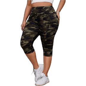 SOLY HUX Women's Plus Size Camo Print Capris Leggings High Waisted Workout Yoga Pants with Pockets