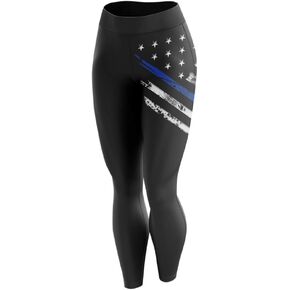 Tactical Pro Supply American Flag Leggings for Women, Workout High Waist Yoga Pants for Ladies (Blue Crest, Medium)