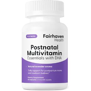 Fairhaven Health Postnatal Multivitamin Essentials | Vegan Daily Multivitamin for Postpartum Women | Breastfeeding Mother and Baby Development Support | Gluten, Dairy, Soy Free | Non-GMO | 60 Capsules