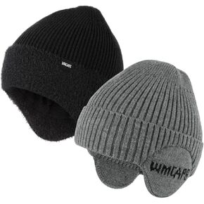 Wmcaps Winter Fleece Line Beanie with Earflap for Men Women, Outdoor Warm Thermal Knitted Hat Stocking Caps