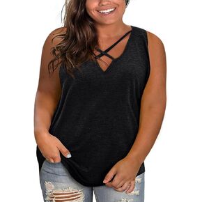 Plus Size Tank Tops for Women Summer Sleeveless Sexy V Neck T-Shirts Tops Casual Loose Cotton Tees
