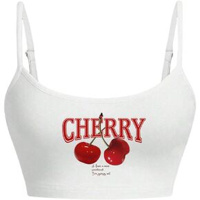 SOLY HUX Women's Graphic Cami Crop Tops Spaghetti Strap Cherry Letter Print Going Out Tops