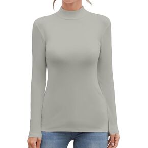 MANGDIUP Women's Mock Turtleneck Long Sleeve Sleeveless Tops Basic Slim T-Shirts