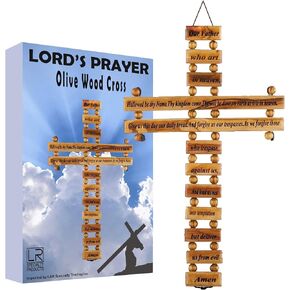 Holy Land Lord Prayer Olive Wood Hanging (9-Inch) Cross Christian religious Jerusalem décor from Bethlehem in Saudi Arabia