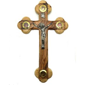 Olive Wood Cross Crucifix with Holy Relics from Holy Land (5")