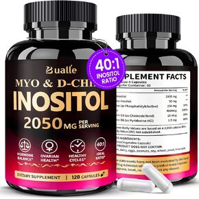 مكمل Myo-Inositol وD-Chiro Inositol المتميز (40:1) 2,050 مجم لكل جرعة، 120 كبسولة نباتية - التوازن الهرموني ودعم وظيفة المبيض الصحي للنساء in Kuwait