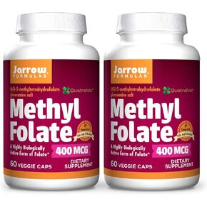 Jarrow Formulas Methyl Folate 400 mcg - 60 Veggie Caps, Pack of 2 - Highly Biologically Active Form of Folate - 4th Generation Folic Acid Technology - 120 Total Servings