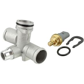 Cast Aluminum Coolant Outlet Hose Flange + Temperature Sensor Replacement for 2005-2009 Audi A4 B7 2.0T BPG/BWT