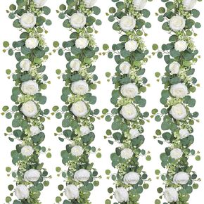 SOMYTING 2 Pack 13FT Flower Garland, Artificial Rose Vine Fake Flower Garland Silk Rose Peony Hanging Vine Faux Floral Garland for Wedding Party Arch Table Wall Backdrop Decoration (Vintage Pink)