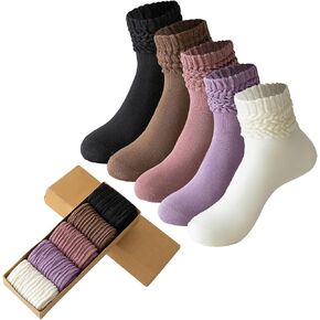 Slouch Socks for Women Retro Crew Socks Casual Cotton Ribbed Socks Pack of 5