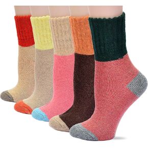 Women's Crew Socks Wool Thick Winter 5-Pack - Colorful,Medium