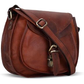 Women Full-Grain Leather Crossbody Bag Vintage Brown 11 Inch Handcrafted Shoulder Satchel Tote Purse for Travel