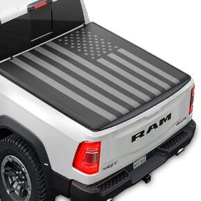 غطاء تونيو للشاحنة لـ Ram 1500 2009-2025 / Ram 2500 & 3500 مع طول سرير قصير للغاية بطول 5.7 قدم، غطاء سرير شاحنة دوارة ناعم مناسب لجميع الأحوال الجوية للشاحنة مطبوع عليه علم أسود in Kuwait