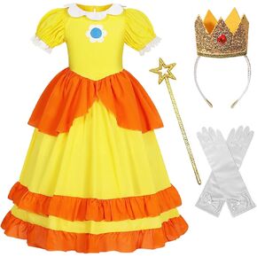 IKALI Girls Princess Dress Costume with Crown Accessories for Birthday Party Kids Halloween