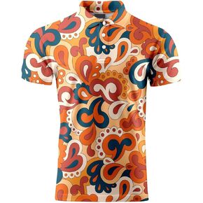 70s Outfits for Men Golf Polo Shirts Short Sleeve Disco Retro Paisley Button Vintage Dry Fit Funny Clothes