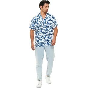 Men's Short Sleeve 100% Viscose Hawaiian Shirt Regular Fit Button Closed