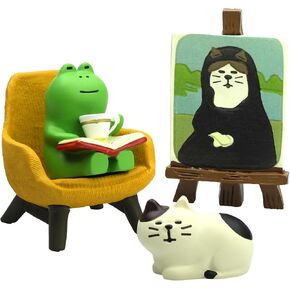 Cute Mini Frog and Cat Figurine for Office, Home Decoration Perfect Cute Frog Gift and Cat Gift