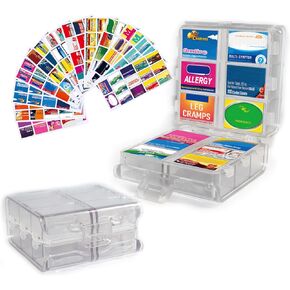 Large Capacity Pill Organizer with Medicine Labels, Pill Dispenser 12-Compartment Travel Medication Storage Case, 7-Day Pill Box for Vitamins & Supplements (Grey, 161 Labels)