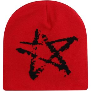 Y2K Beanie Trendy Wool Acrylic Beanies for Women and Men Pentagram Design Winter Warm Skullies Outdoor Style