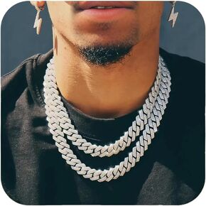 Mens Cuban Link Chain Silver/Gold 8''16''18''20''22''24'' Necklace Iced Out Thick Chain For Women Bling Diamond Cut Cuban Link Chains For Men Hip Hop Jewelry