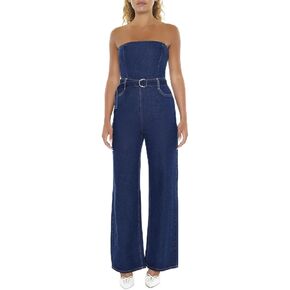 Forever 21 Women's Belted Strapless Denim Jumpsuit