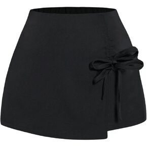 Floerns Women's Plus Size Solid Elastic Waist Wrap Drawstring Front Short Skirts