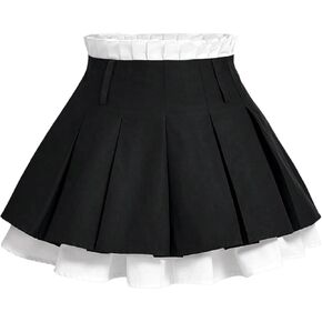 Floerns Women's Color Block High Waisted Skirt Double Layer Pleated Y2k Mini Skirts
