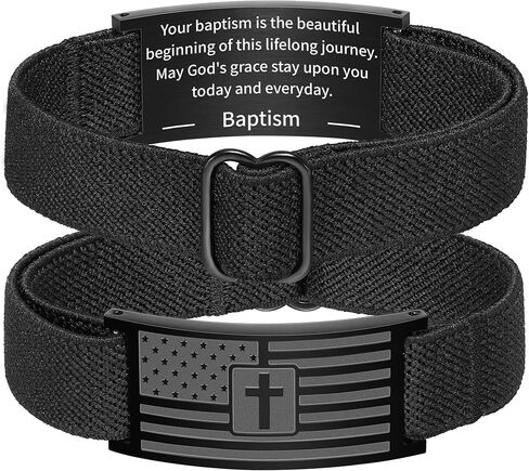 zocomi العلم الأمريكي الصليب سوار للرجال النساء، أسود مطاطا تمتد حزام قابل للتعديل أساور الكتاب المقدس الآية المسيحية هدايا المجوهرات للأولاد في سن المراهقة in Kuwait