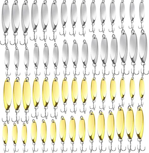 HESTYA Fishing Lures Spoons Saltwater Treble Trout Lures Hard Metal Spinner Baits 5 Sizes Casting Spoon Hooks for Salmon Bass in 1/5 1/4 3/8 1/2 3/4 oz in Kuwait