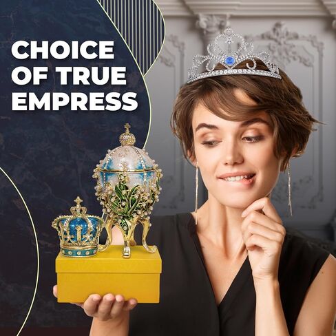 Decorative Lilies of The Valley Easter Egg Replica: Extra Large 5.9 inch, Hand Painted Jewelery Box for The Ultimate Home Décor, Comes with Gift Unique Trinket Crown Box (White, 5.9) in Saudi Arabia