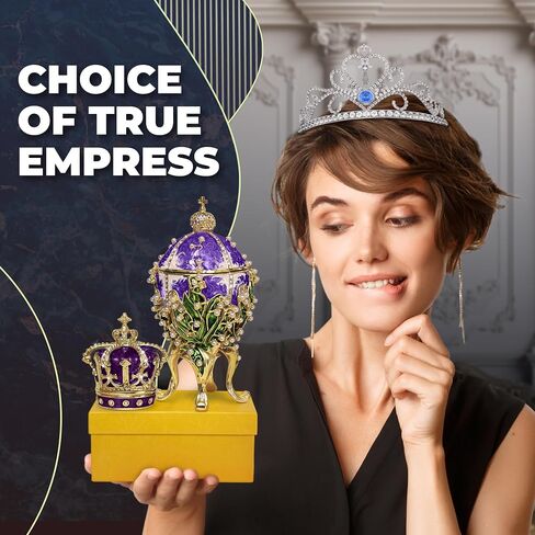 Decorative Lilies of The Valley Easter Egg Replica: Extra Large 5.9 inch, Hand Painted Jewelery Box for The Ultimate Home Décor, Comes with Gift Unique Trinket Crown Box (White, 5.9) in Saudi Arabia