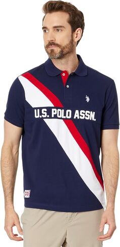 U.S. Polo Assn. Men's Graphic Diagonal Pieced Pique Short Sleeve Polo Shirt in Saudi Arabia