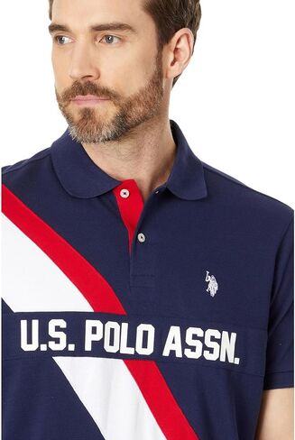 U.S. Polo Assn. Men's Graphic Diagonal Pieced Pique Short Sleeve Polo Shirt in Saudi Arabia