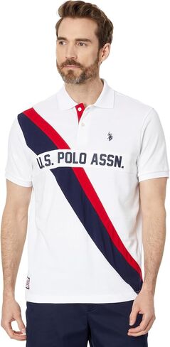 U.S. Polo Assn. Men's Graphic Diagonal Pieced Pique Short Sleeve Polo Shirt in Saudi Arabia