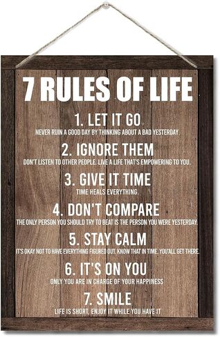 Inspirational Wood Art Signs, 7 Rules of Life Wall Art Sign, Hanging Printed Wall Plaque Wood Signs, Farmhouse Decor, Home Decor, Gift for Home, School and Office Decor 10 X 7.8 inch G in Kuwait