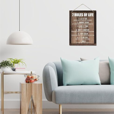 Inspirational Wood Art Signs, 7 Rules of Life Wall Art Sign, Hanging Printed Wall Plaque Wood Signs, Farmhouse Decor, Home Decor, Gift for Home, School and Office Decor 10 X 7.8 inch G in Kuwait