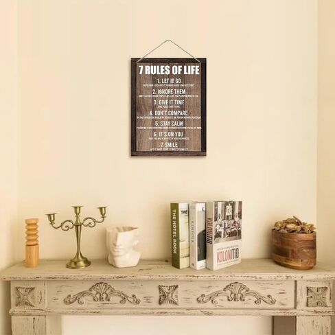 Inspirational Wood Art Signs, 7 Rules of Life Wall Art Sign, Hanging Printed Wall Plaque Wood Signs, Farmhouse Decor, Home Decor, Gift for Home, School and Office Decor 10 X 7.8 inch G in Kuwait