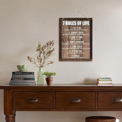 Inspirational Wood Art Signs, 7 Rules of Life Wall Art Sign, Hanging Printed Wall Plaque Wood Signs, Farmhouse Decor, Home Decor, Gift for Home, School and Office Decor 10 X 7.8 inch G in Kuwait