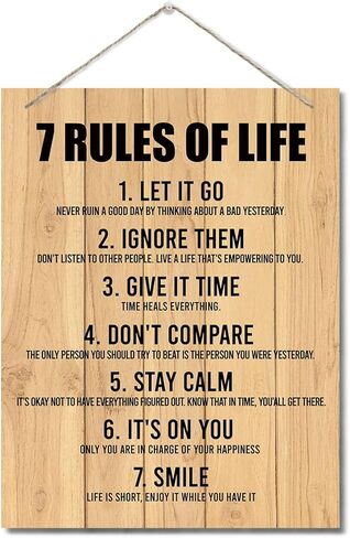 Inspirational Wood Art Signs, 7 Rules of Life Wall Art Sign, Hanging Printed Wall Plaque Wood Signs, Farmhouse Decor, Home Decor, Gift for Home, School and Office Decor 10 X 7.8 inch G in Kuwait