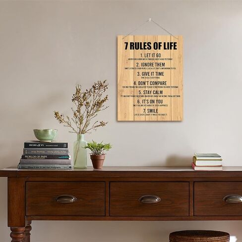 Inspirational Wood Art Signs, 7 Rules of Life Wall Art Sign, Hanging Printed Wall Plaque Wood Signs, Farmhouse Decor, Home Decor, Gift for Home, School and Office Decor 10 X 7.8 inch G in Kuwait