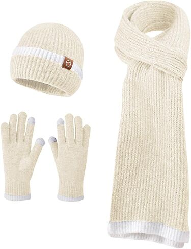 Beanie Hats for Women Beanie Hats Scarf Touchscreen Gloves Set Warm Knit Thick Fleece Lined Skull Cap Gifts for Women in Kuwait