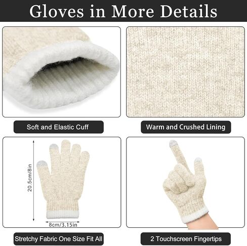 Beanie Hats for Women Beanie Hats Scarf Touchscreen Gloves Set Warm Knit Thick Fleece Lined Skull Cap Gifts for Women in Kuwait