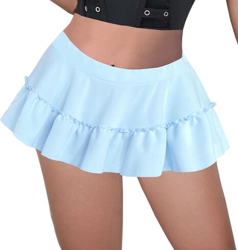 Afibi Women's Short Skater Skirt Basic Casual High Waisted Ruffles Flared Mini Lingerie Skirts in Saudi Arabia