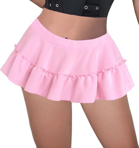 Afibi Women's Short Skater Skirt Basic Casual High Waisted Ruffles Flared Mini Lingerie Skirts in Saudi Arabia