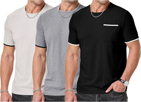 JMIERR Mens T-Shirt 3 Pack Cotton Crewneck Moisture Wicking Tee Basic Casual Short Sleeve Undershirts with Pocket in Saudi Arabia