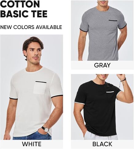 JMIERR Mens T-Shirt 3 Pack Cotton Crewneck Moisture Wicking Tee Basic Casual Short Sleeve Undershirts with Pocket in Saudi Arabia